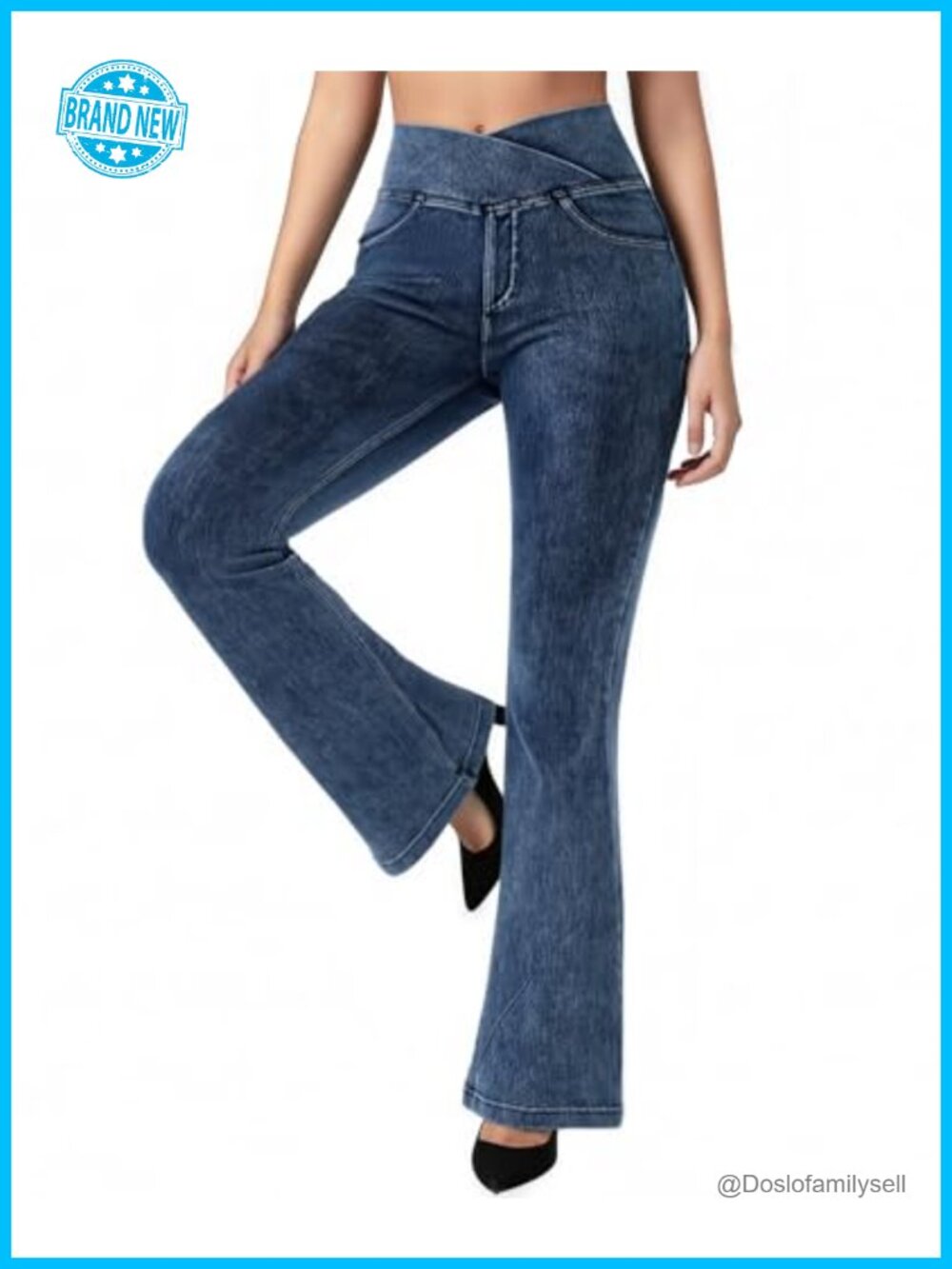 Women's Stretchy Flare Jeans High Rise Bootcut Jeggings with Pockets